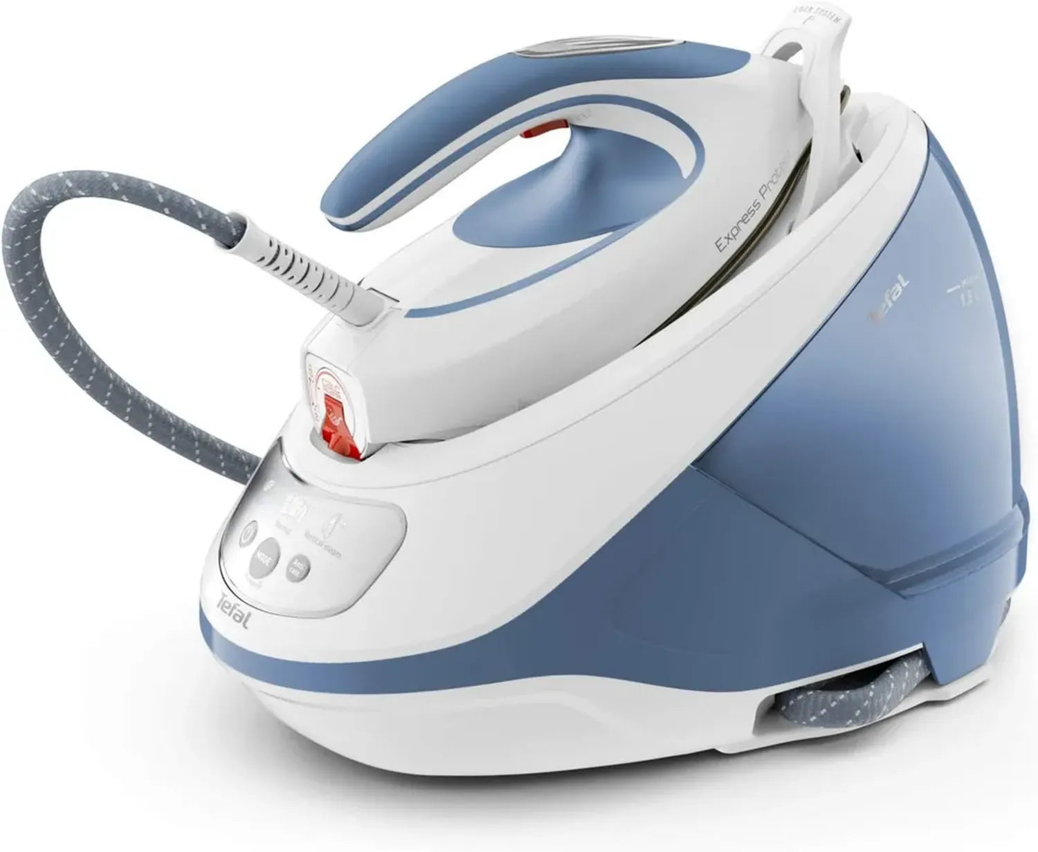Tefal Dampfbügelstation mit 7,5 Bar Druck, 520 g/Min Dampfstoß, 1,8 L Tank, Smart Temp-Technologie, Kalk-Entfernung, Weiß/Blau